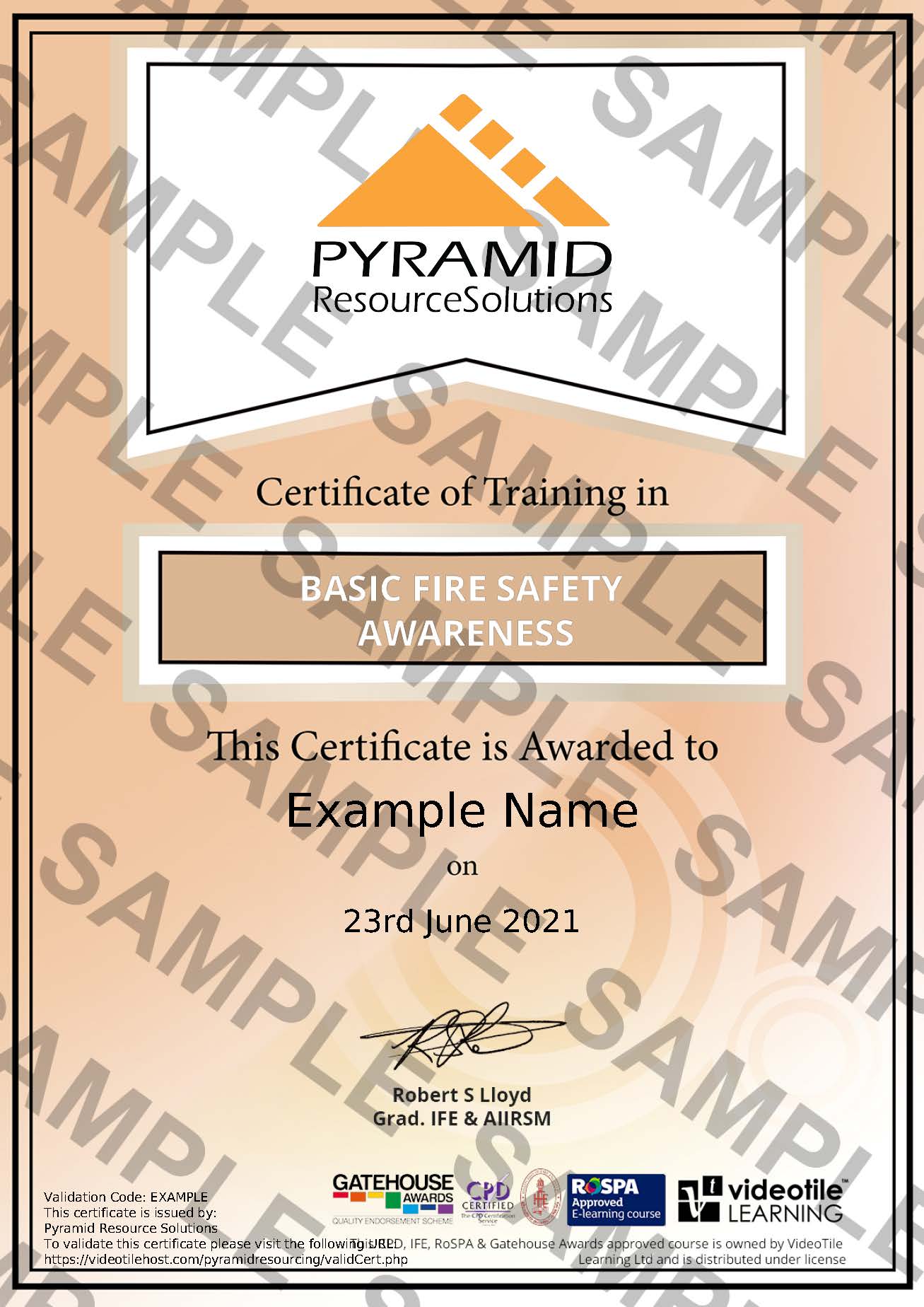 sample certificate