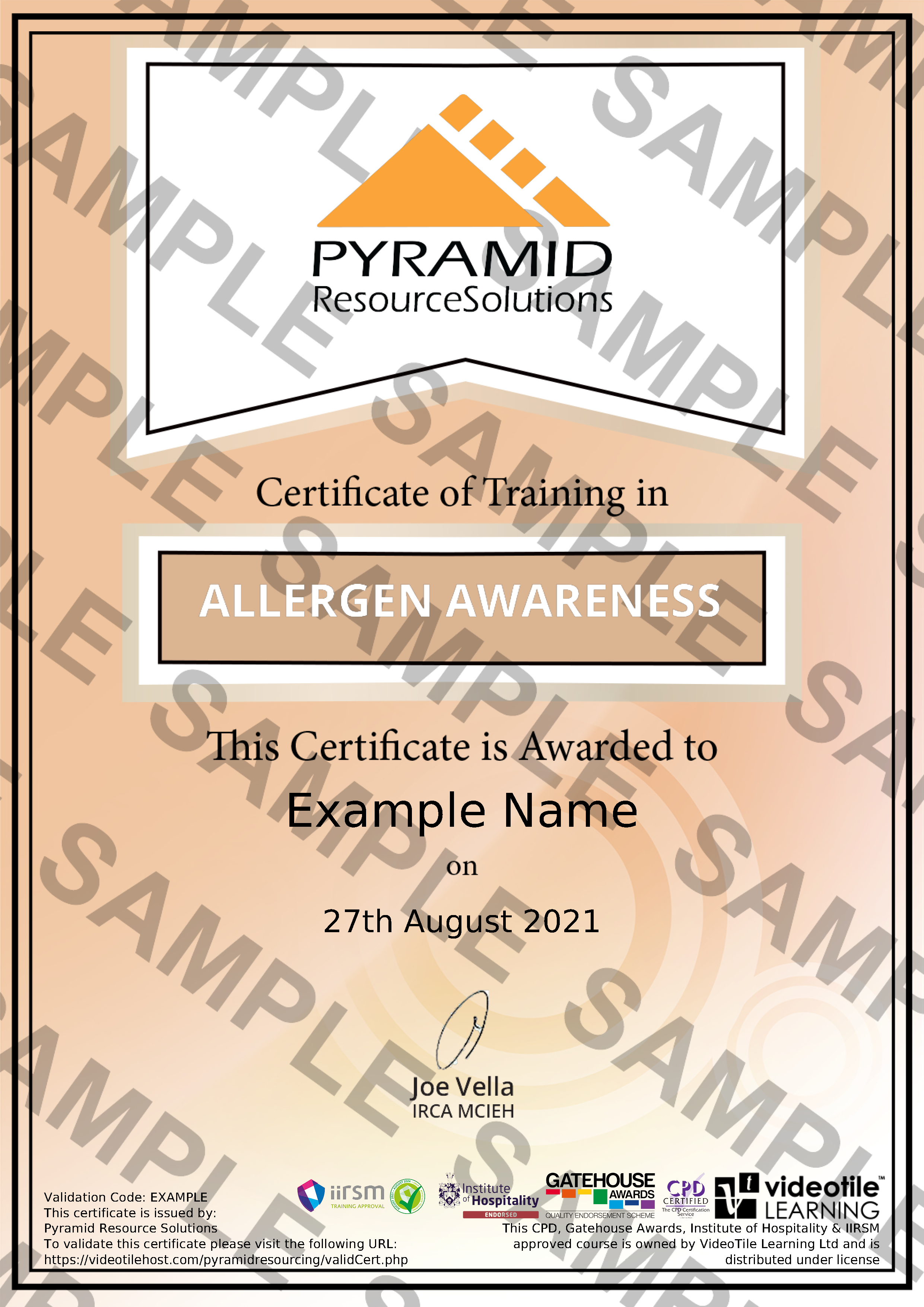 sample certificate