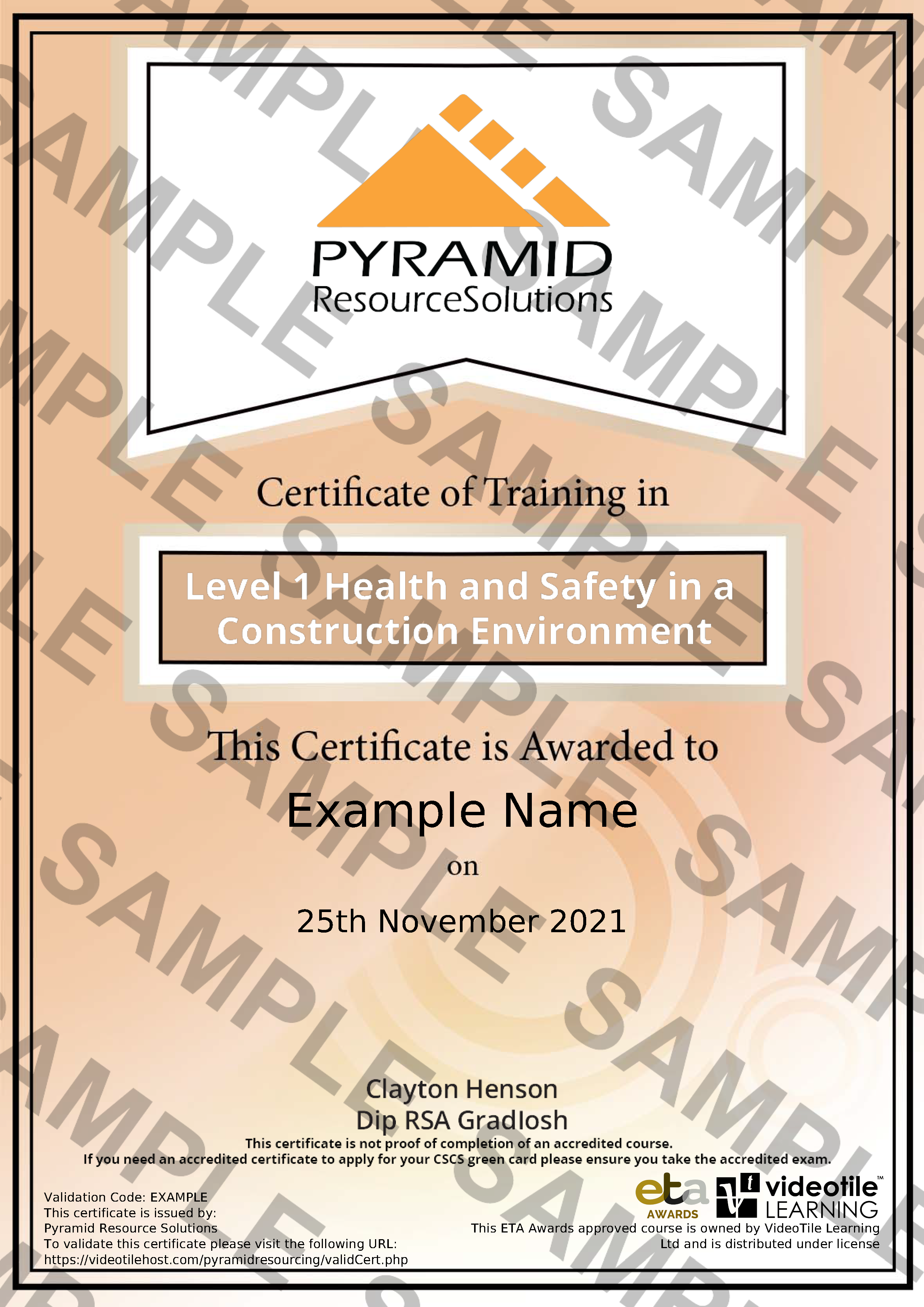 sample certificate