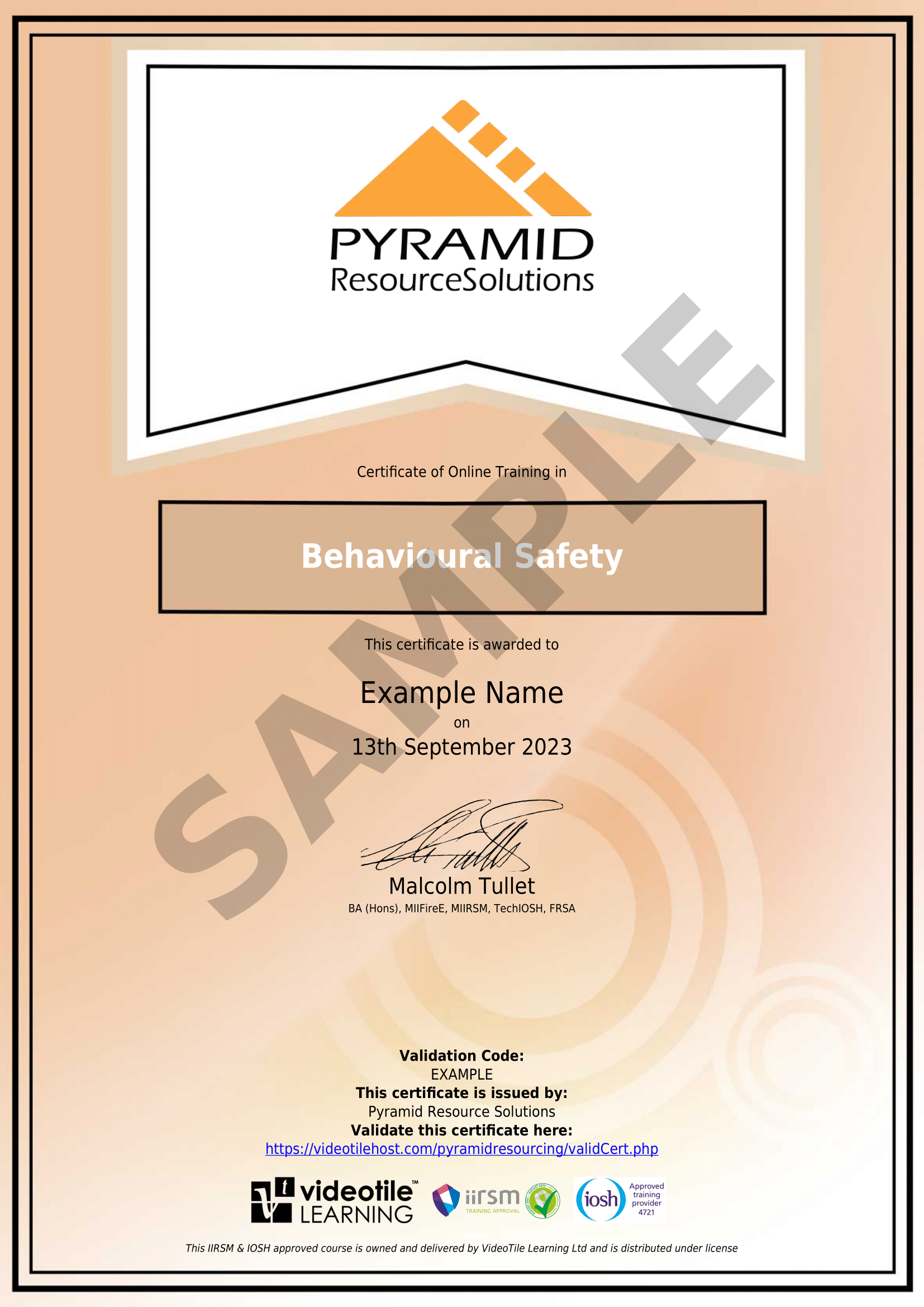 sample certificate